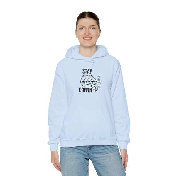 Hoodie — "Stay Coffin" Gothic Lip Graphic Pullover