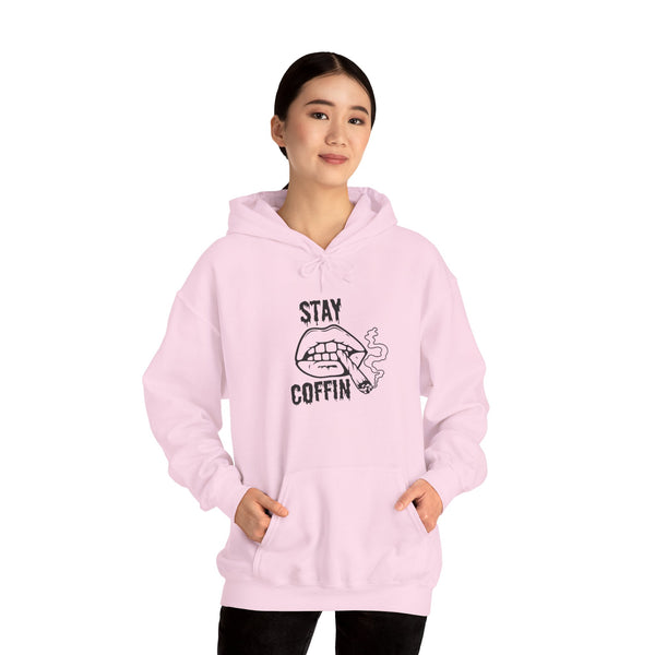 Hoodie — "Stay Coffin" Gothic Lip Graphic Pullover