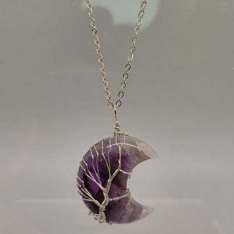 Amethyst Moon Wire Wrapped Pendant Necklace