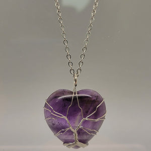 Amethyst Heart Wire Wrapped Pendant Necklace