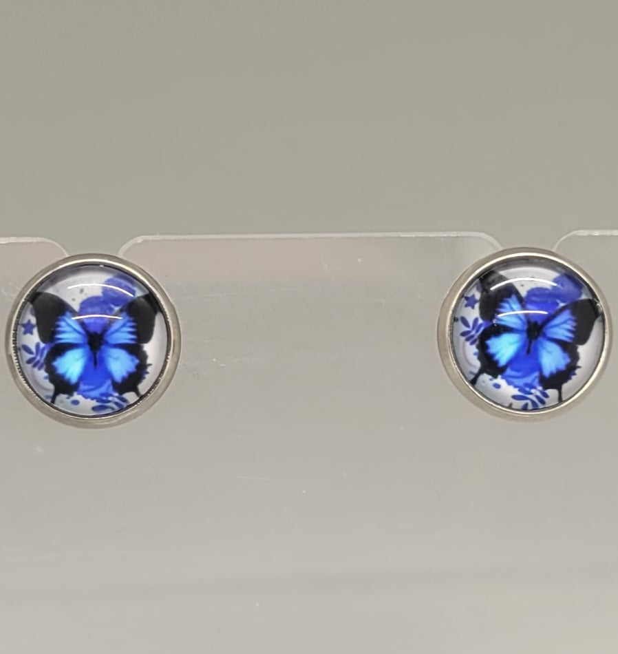 Blue Butterfly Stud Earrings