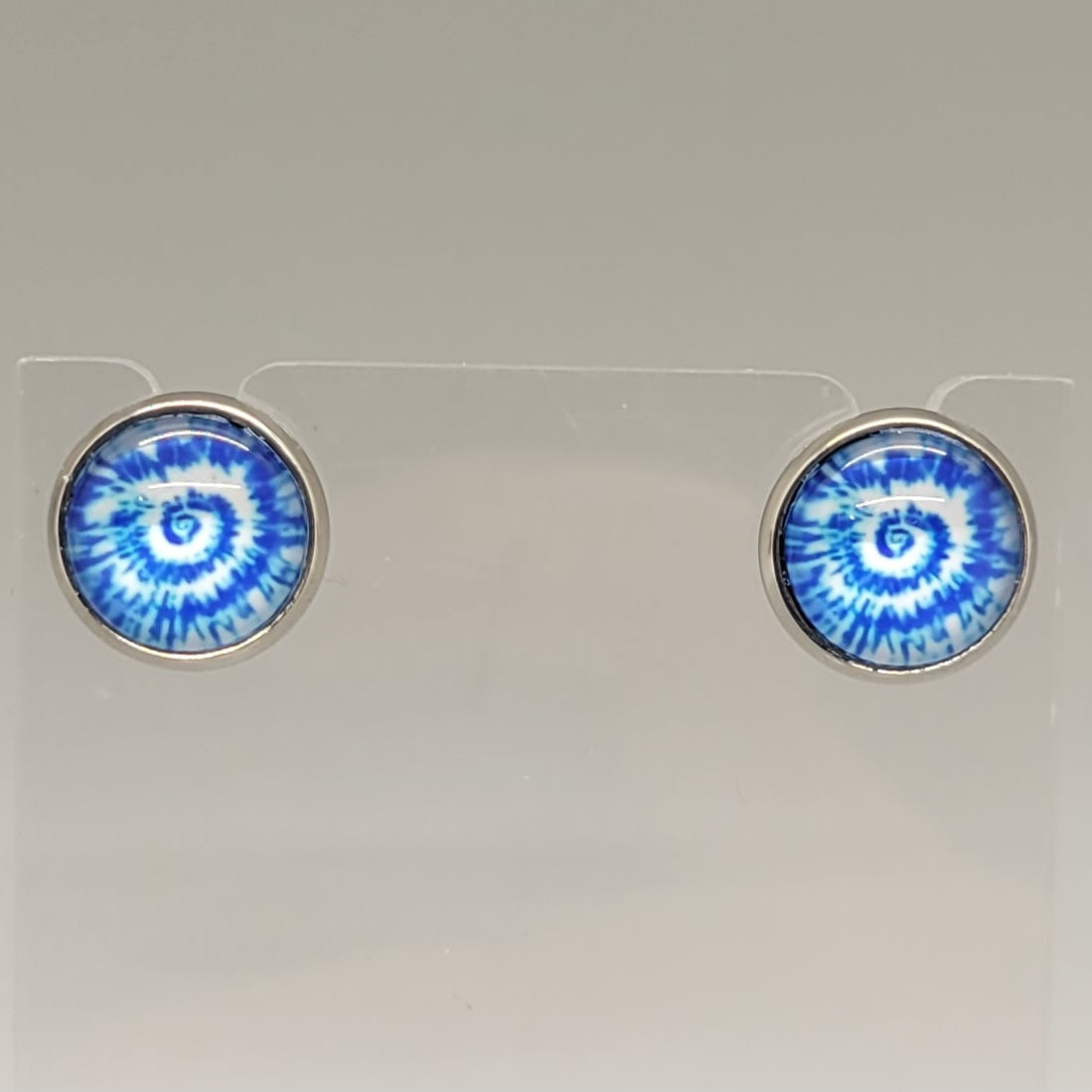 Blue & White Tye Dye Stud Earrings