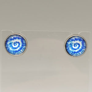 Blue & White Tye Dye Stud Earrings