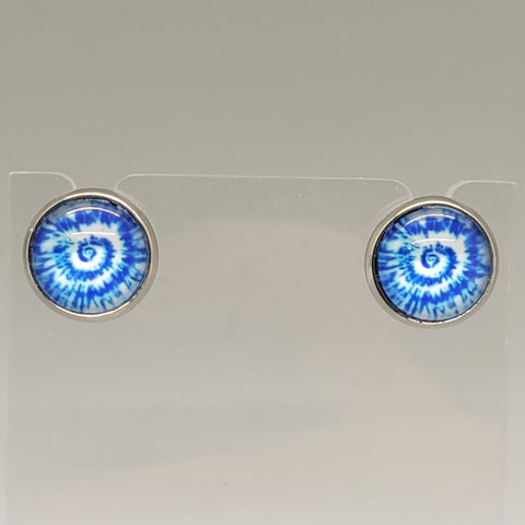 Blue & White Tye Dye Stud Earrings