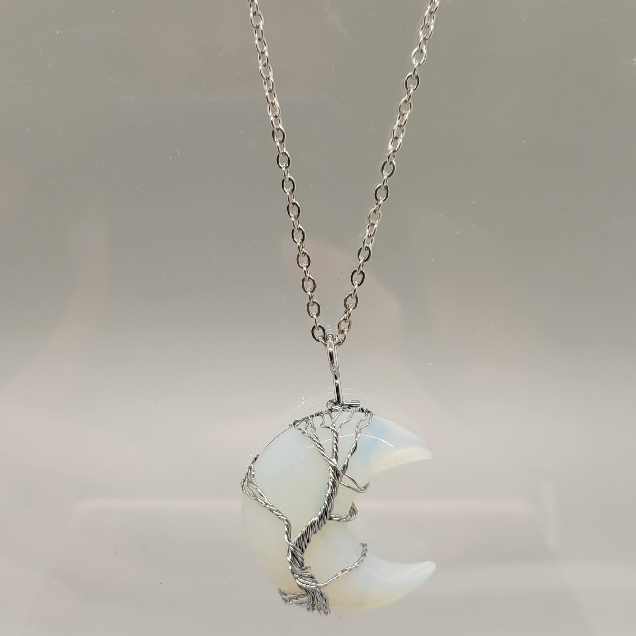 Opalite Moon Wire Wrapped Pendant Necklace