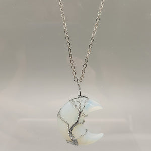 Opalite Moon Wire Wrapped Pendant Necklace