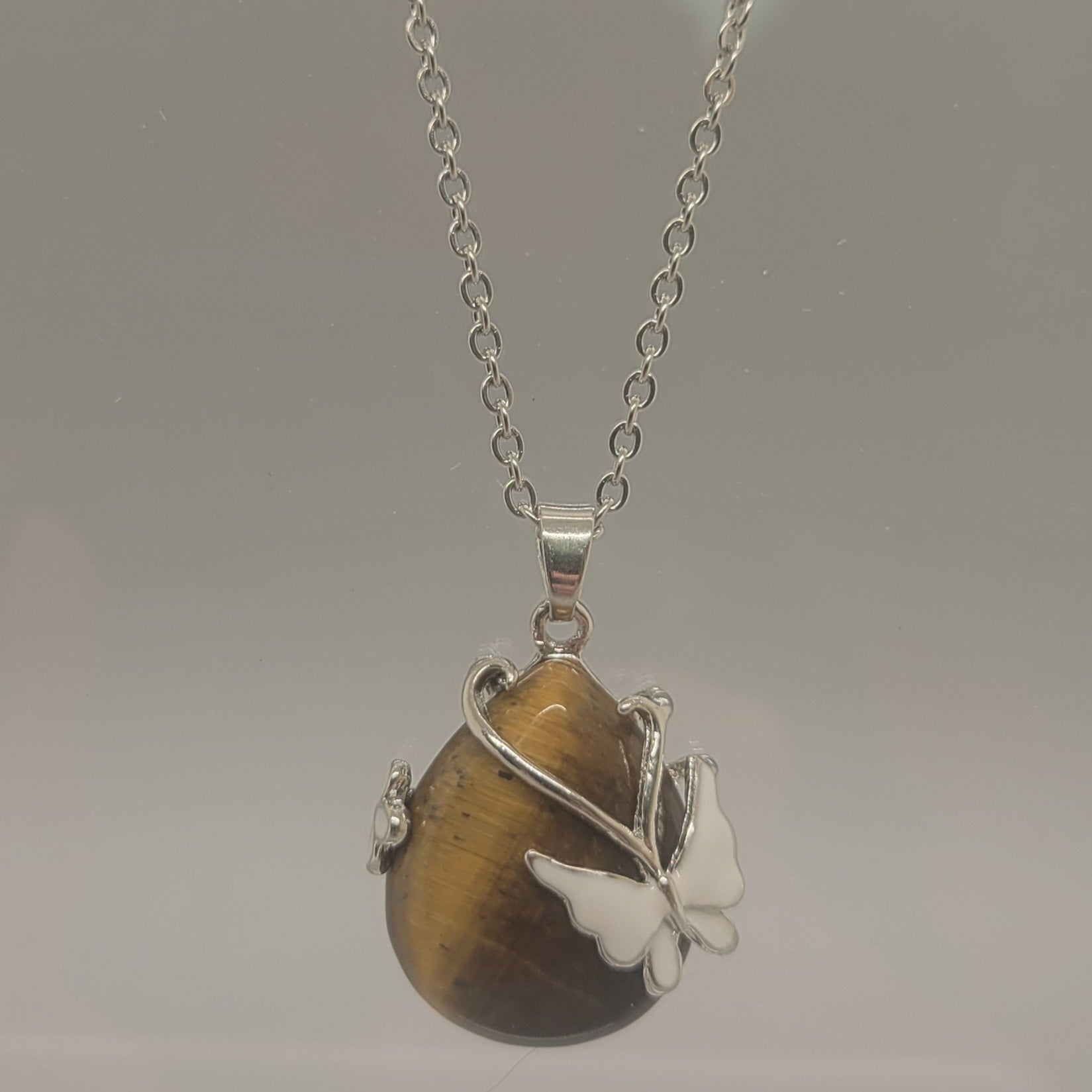 Tigers Eye With Butterfly Pendent Necklace