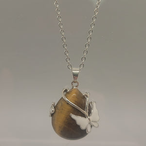 Tigers Eye With Butterfly Pendent Necklace