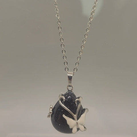 Blue Goldstone With Butterfly Pendent Necklace