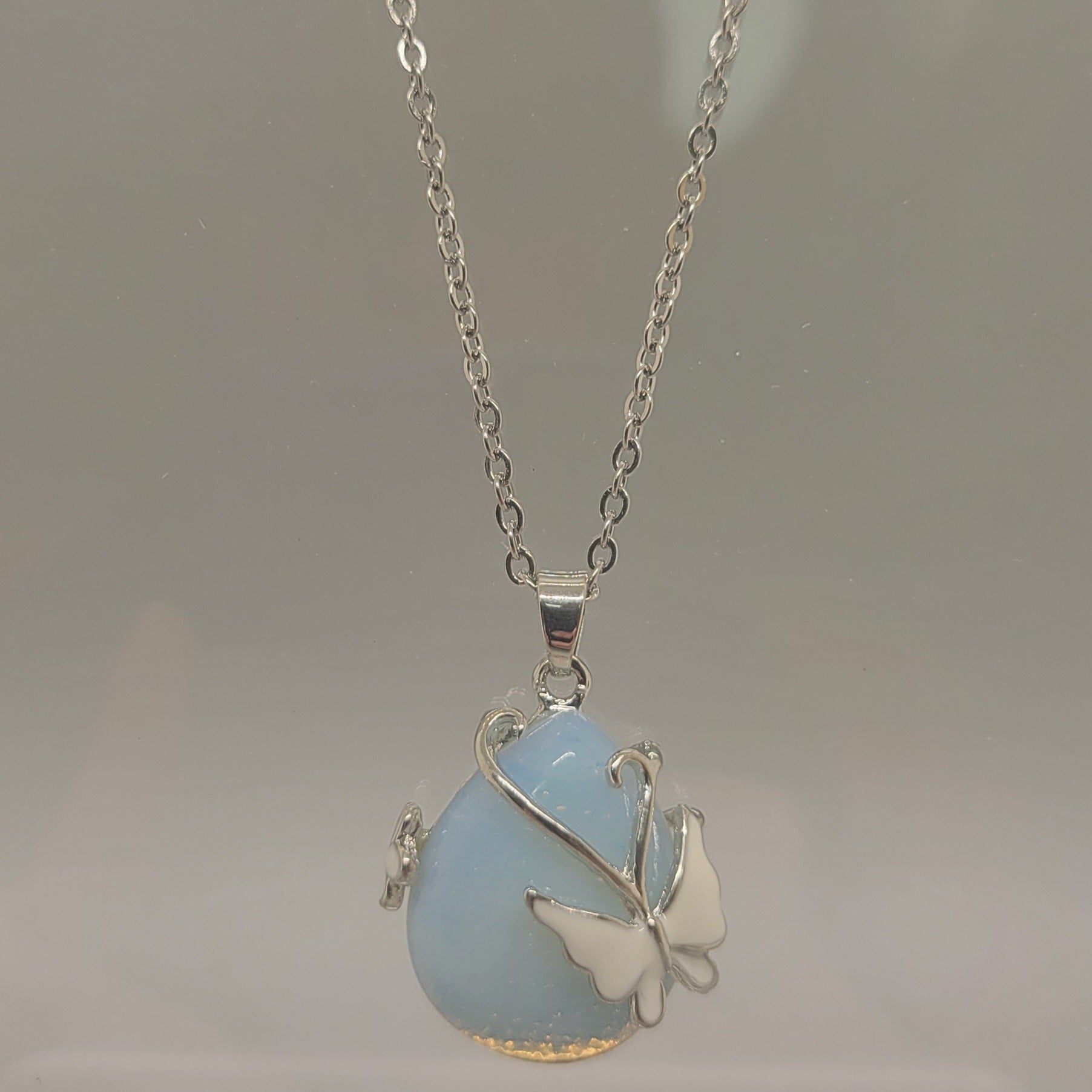 Opalite With Butterfly Pendent Necklace