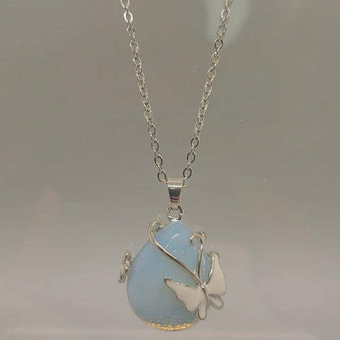 Opalite With Butterfly Pendent Necklace