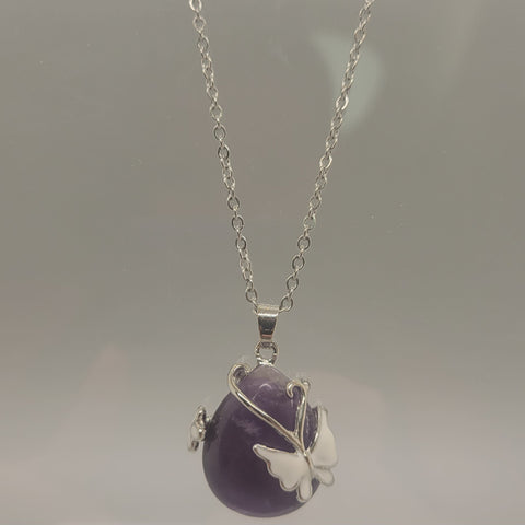 Amethyst With Butterfly Pendent Necklace