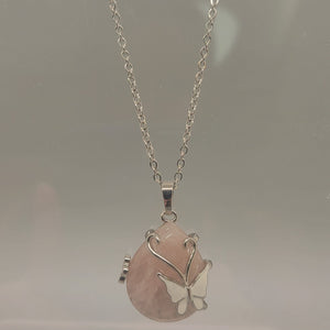 Rose Quartz With Butterfly Pendent Necklace