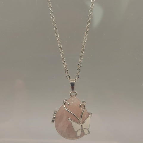 Rose Quartz With Butterfly Pendent Necklace