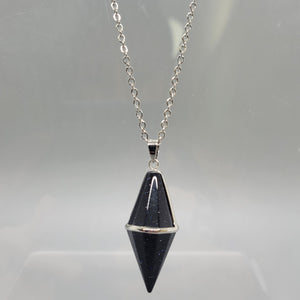 Blue Goldstone Octahedron Pendent Necklace