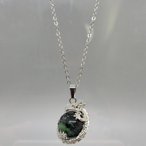 Ruby Zoisite Dragon Pendent Necklace