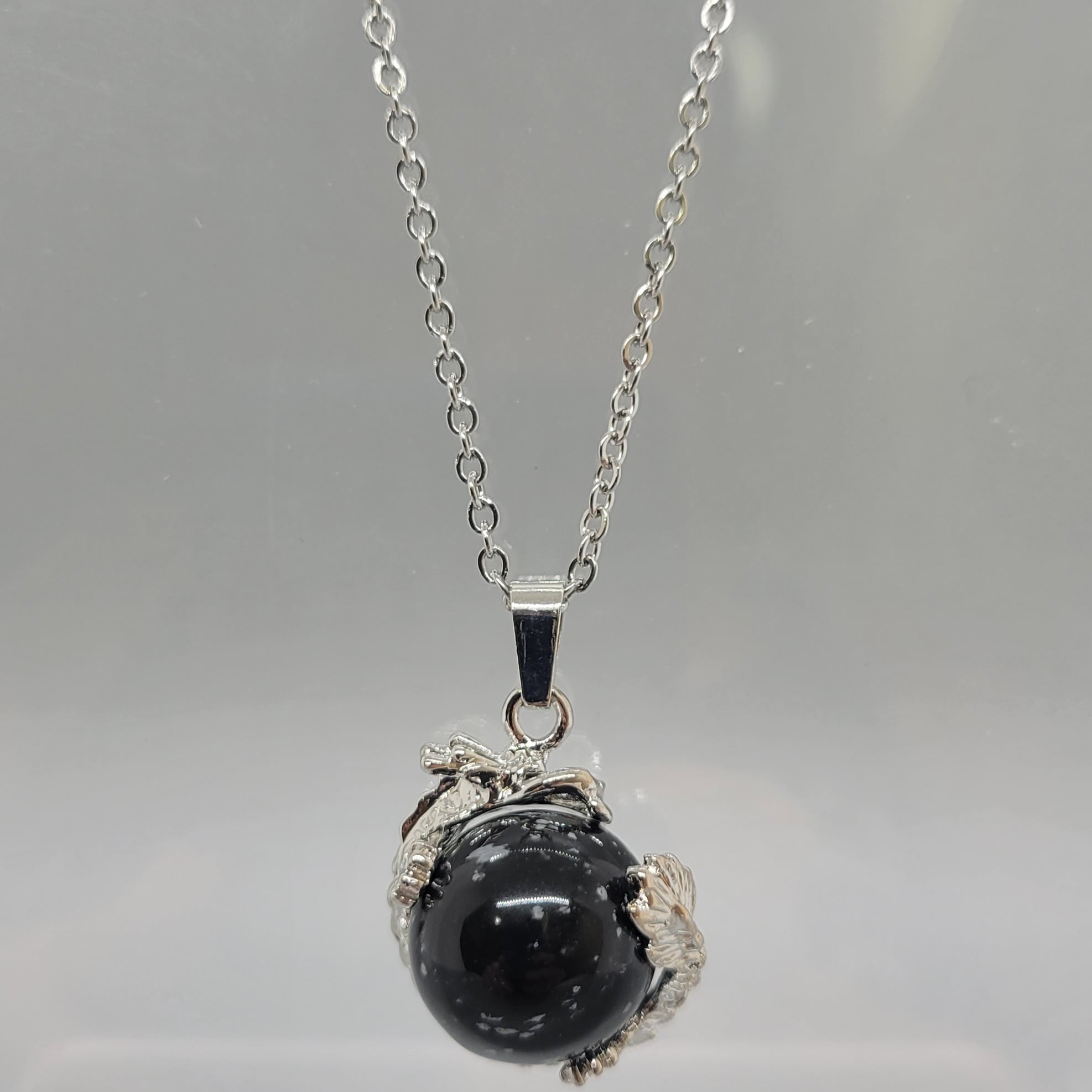 Snowflake Obsidian Dragon Pendent Necklace