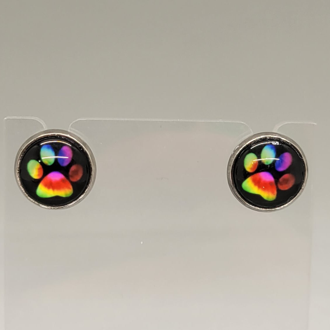 Rainbow Paw Stud Earrings