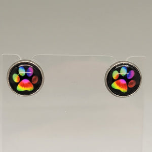 Rainbow Paw Stud Earrings