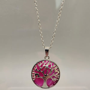 Pink Cats Eye Tree Of Life Pendent Necklace