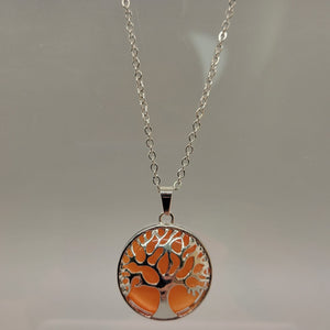 Orange Cats Eye Tree Of Life Pendent Necklace