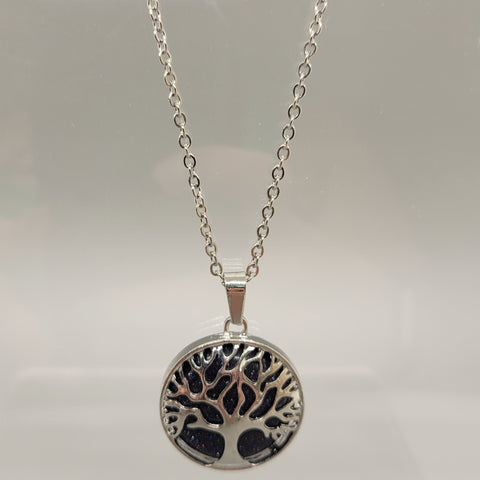 Blue Goldstone Tree Of Life Pendent Necklace