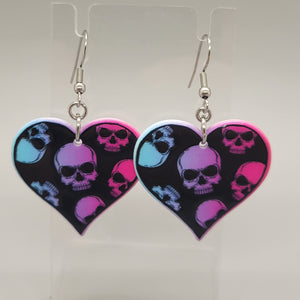 Skull Heart Dangle Earrings