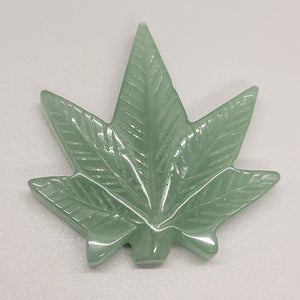 Aventurine Stone Carving Cannabis Leaf