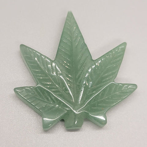 Aventurine Stone Carving Cannabis Leaf