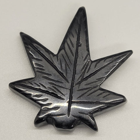 Black Obsidian Cannabis Leaf Carved Stone
