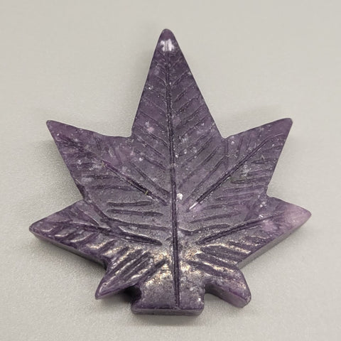 Lepidolite  Crystal Cannabis Leaf Stone Carving
