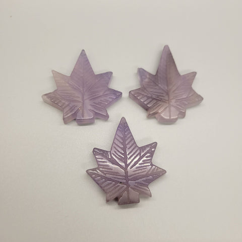 Purple Fluorite Cannabis Leaf Carved Stone