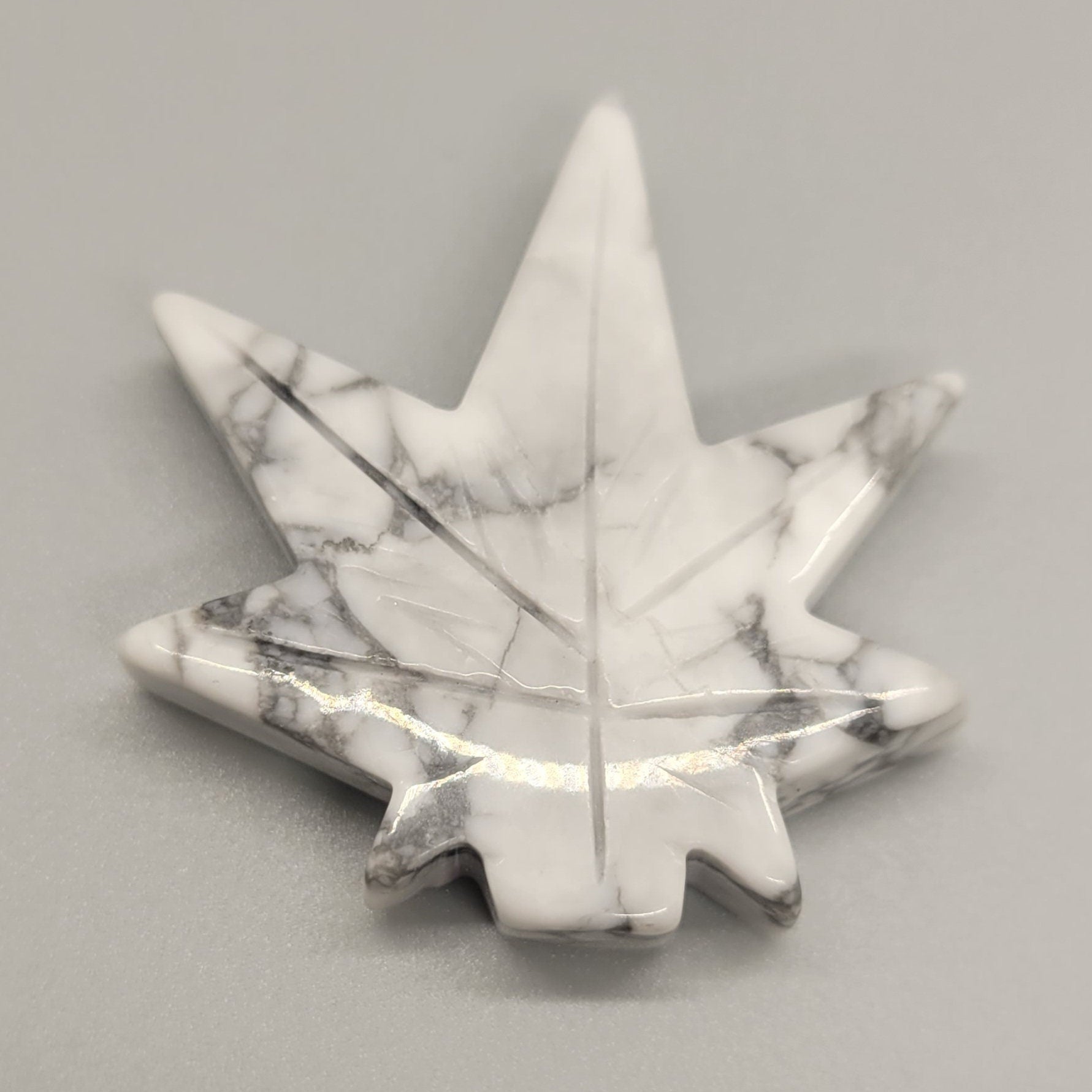 Howlite Crystal Cannabis Leaf Stone Carving