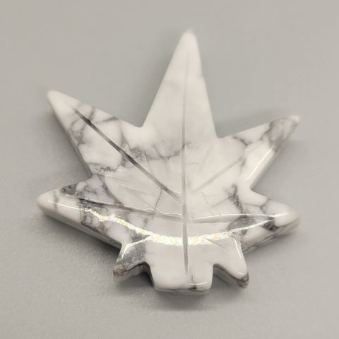 Howlite Crystal Cannabis Leaf Stone Carving