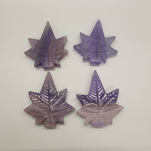 Purple Fluorite Cannabis Leaf Stone Carving