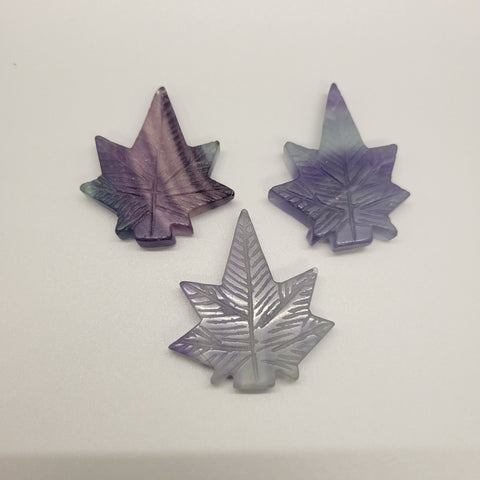 Purple & Green Fluorite Cannabis Leaf Stone Carving