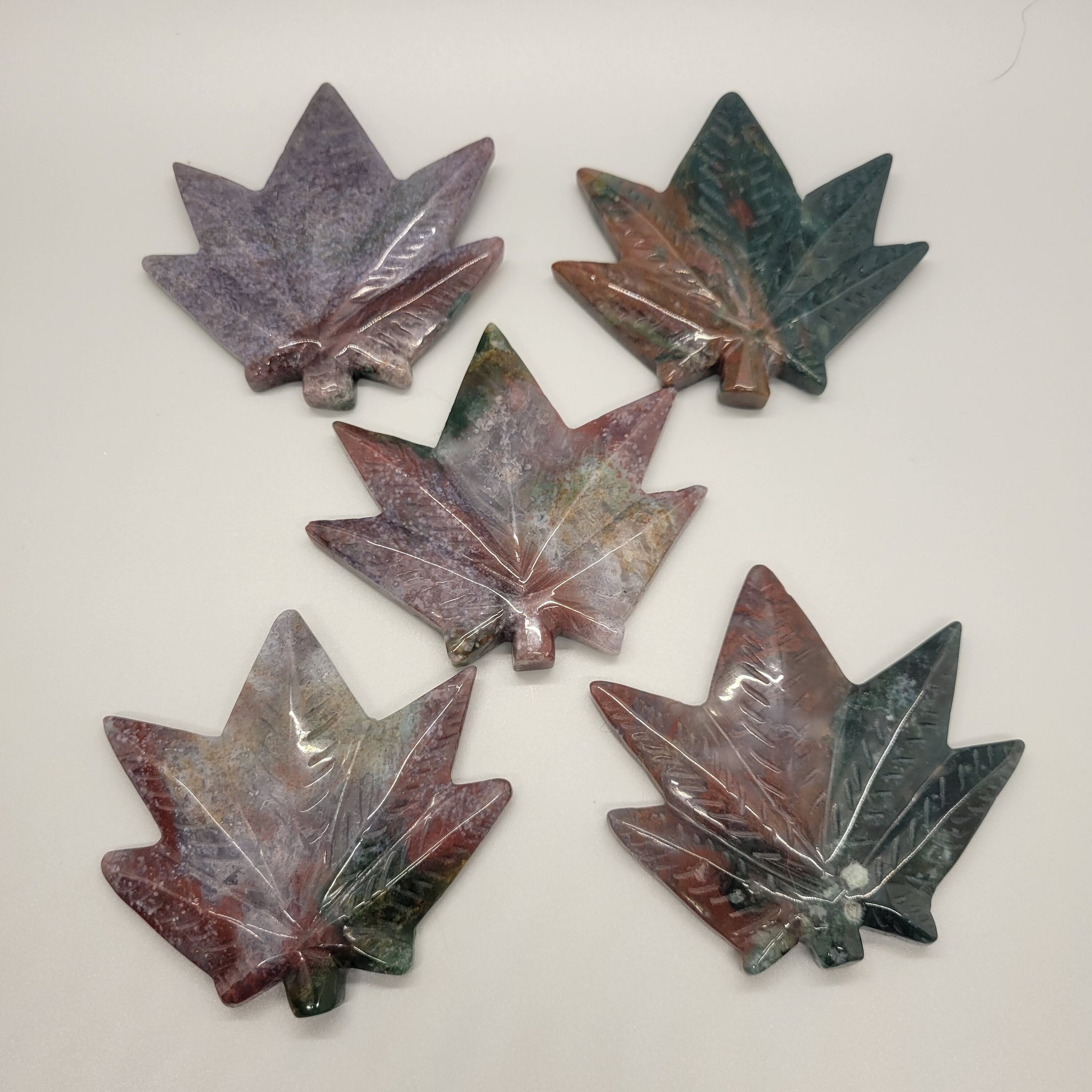 Ocean Jasper Cannabis Leaf Stone Carving