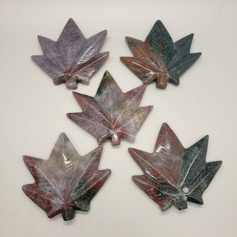 Ocean Jasper Cannabis Leaf Stone Carving