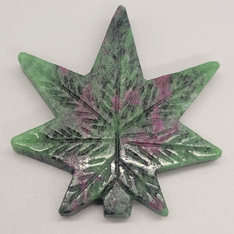 Ruby Zoisite Cannabis Leaf Stone Carving