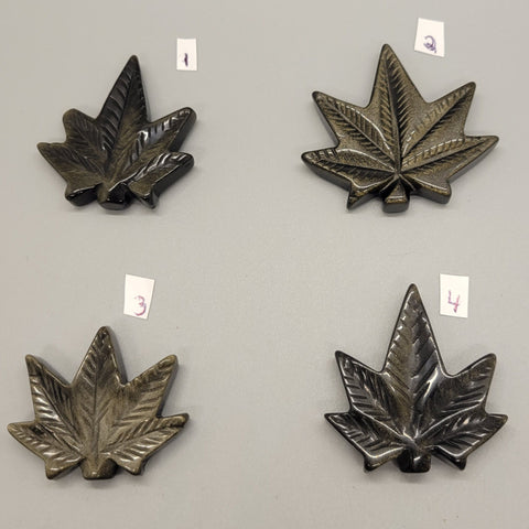 Gold Obsidian Cannabis Leaf Carved Stone