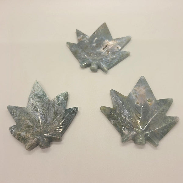 Moss Agate Cannabis Leaf Carving | Pot Leaf Crystal | Weed Gemstone | Green Stone | Boho Nature