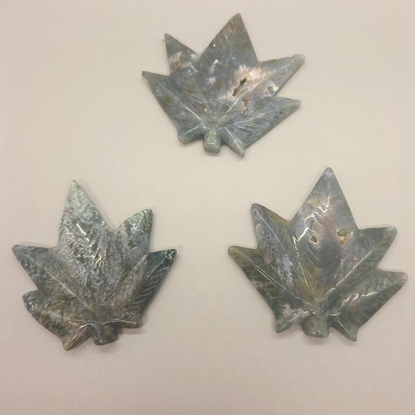 Moss Agate Cannabis Leaf Carving | Pot Leaf Crystal | Weed Gemstone | Green Stone | Boho Nature