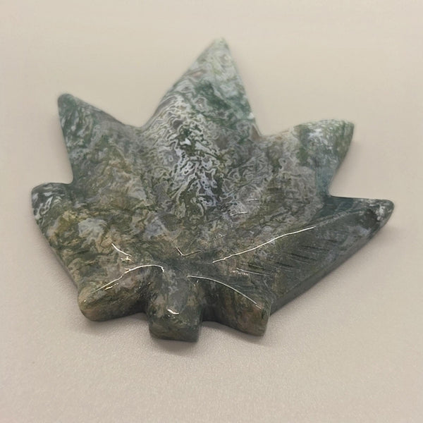 Moss Agate Cannabis Leaf Carving | Pot Leaf Crystal | Weed Gemstone | Green Stone | Boho Nature
