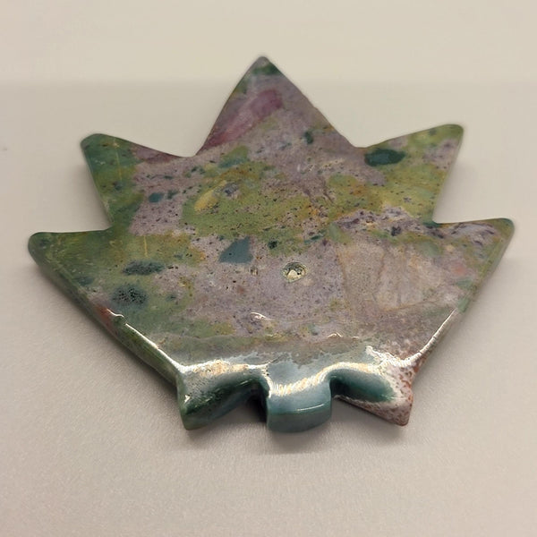 Carved Ocean Jasper Pot Leaf | Weed Crystal , Calming & Emotional Healing Gemstone Art
