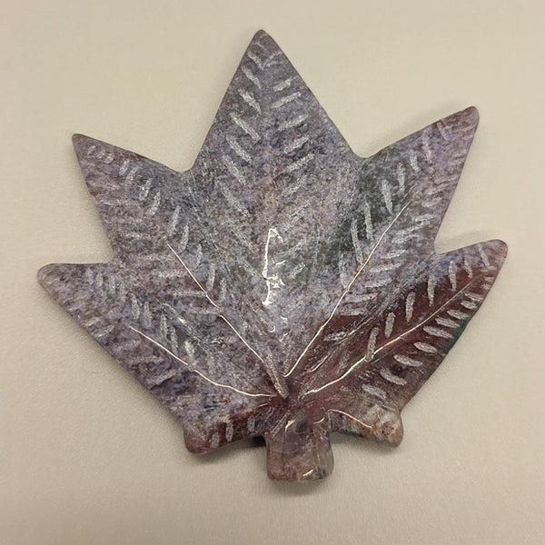 Carved Ocean Jasper Pot Leaf | Weed Crystal , Calming & Emotional Healing Gemstone Art