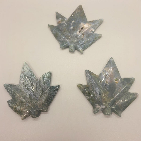 Moss Agate Cannabis Leaf Carving | Pot Leaf Crystal | Weed Gemstone | Green Stone | Boho Nature