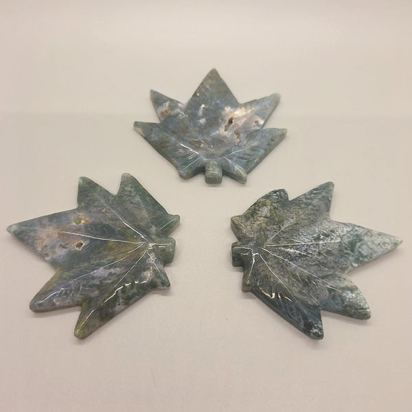 Moss Agate Cannabis Leaf Carving | Pot Leaf Crystal | Weed Gemstone | Green Stone | Boho Nature