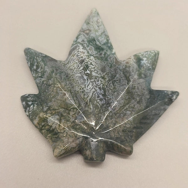 Moss Agate Cannabis Leaf Carving | Pot Leaf Crystal | Weed Gemstone | Green Stone | Boho Nature