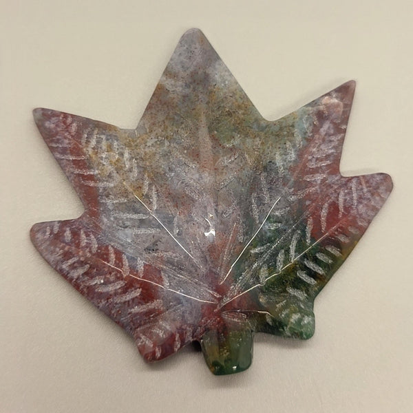 Carved Ocean Jasper Pot Leaf | Weed Crystal , Calming & Emotional Healing Gemstone Art