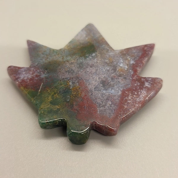 Carved Ocean Jasper Pot Leaf | Weed Crystal , Calming & Emotional Healing Gemstone Art